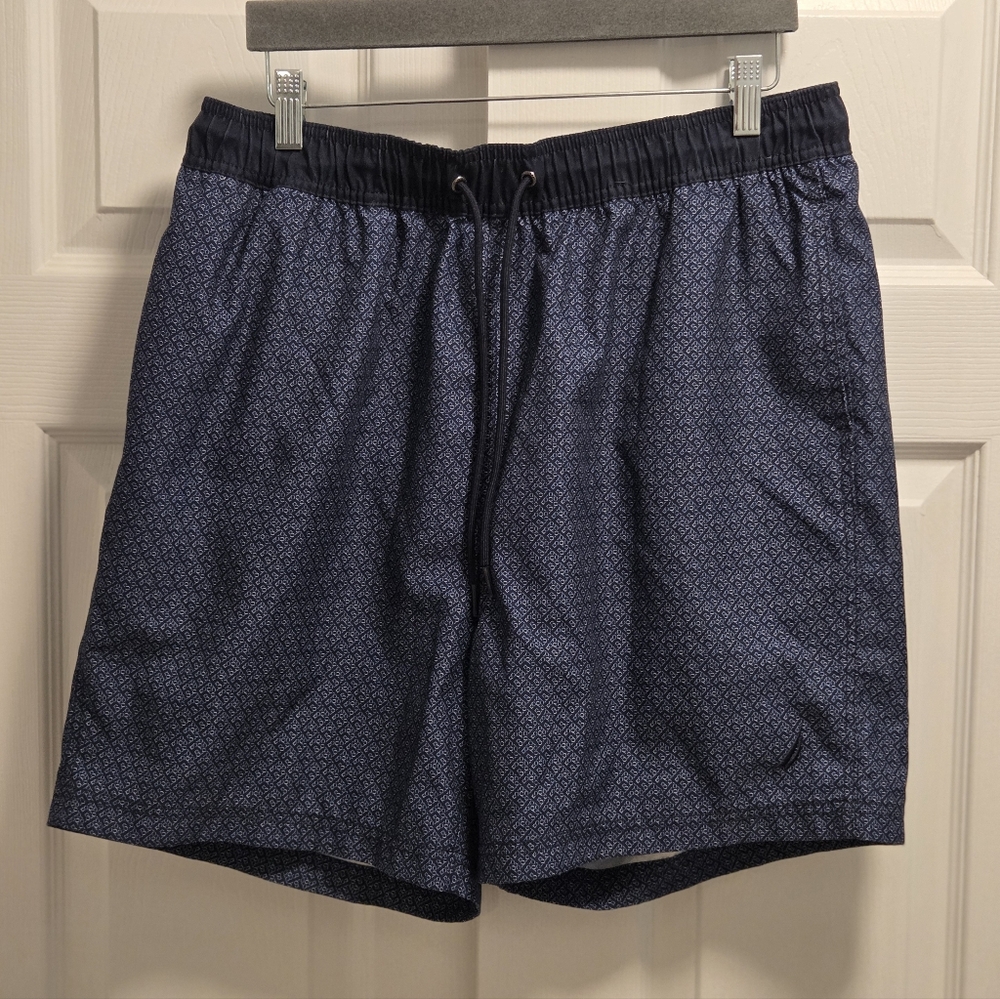 (5/$25) Nautica Men's Patterned Navy Swim Trunks Size Large EUC Like New